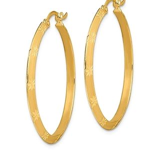 14k Yellow Gold Diamond Cut Oval Hoop Earrings